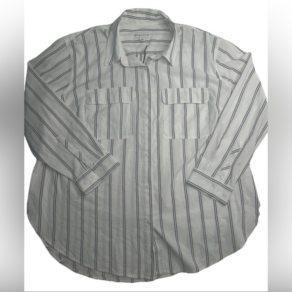 Women's Ava & Viv Long Sleeve Button-Down Shirt Size XXL black white Pockets